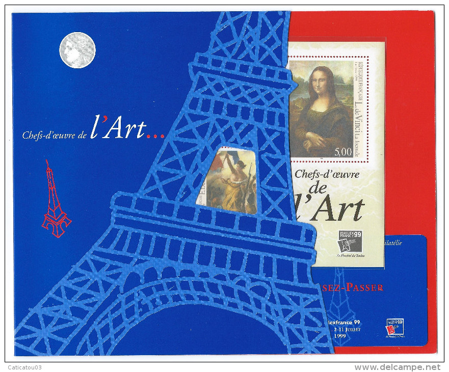 Philexfrance 1999 150 Ans Du Timbre - 2 Blocs BF 23 - Chefs D'oeuvre Du Louvre, Joconde, Vénus De Milo, Liberté + Passes - Neufs