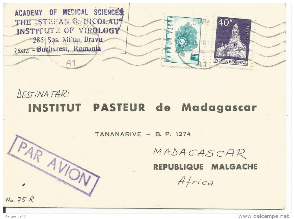 ROUMANIE LETTRE AVION POUR MADAGASCAR 1981 - Postmark Collection