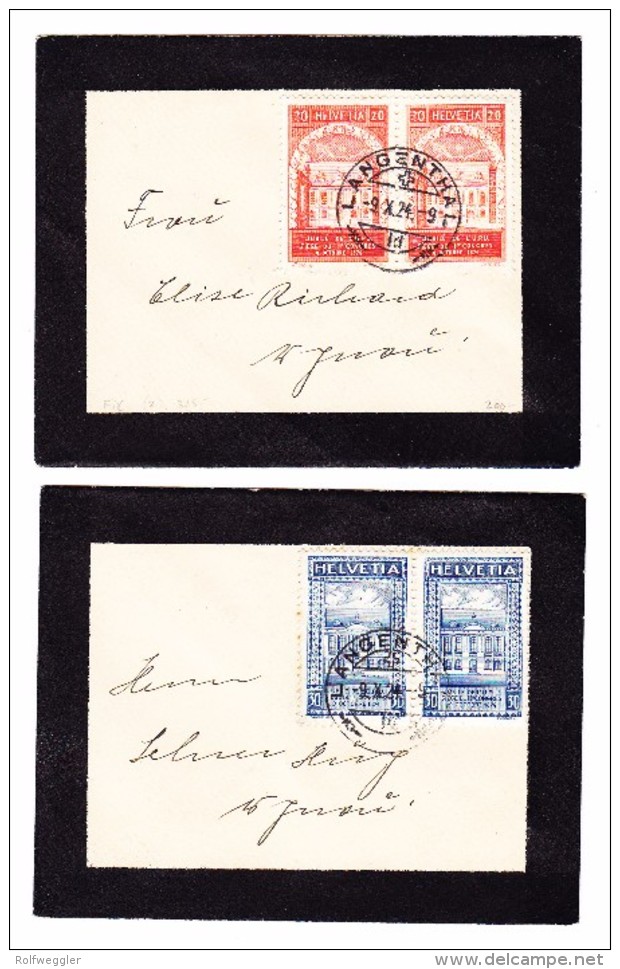 Schweiz UPU Lot 2 FDC Trauerbriefe 9.10.1924 Langenthal Waagr. Paar 20Rp Auf Einem Und Waagr. Paar 30Rp Auf Anderem - Lettres & Documents