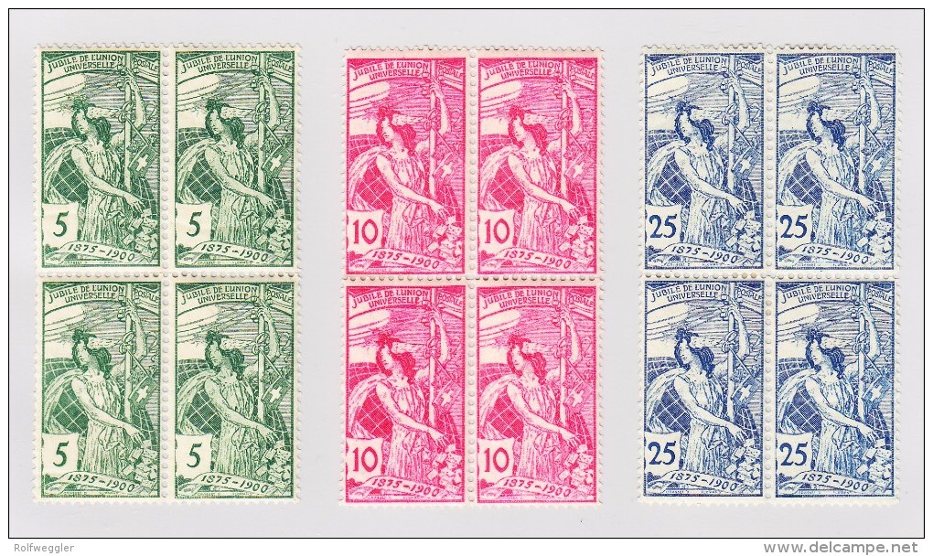 Schweiz UPU #77B 78A 79A In Viererblock */** Kat. 575,- - Unused Stamps