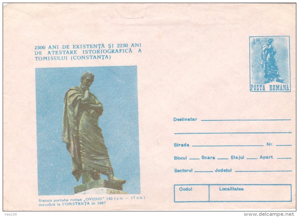 OVIDIU STATUE, TOMIS-CONSTANTA, COVER STATIONERY, 1987, ENVELOP ERROR - IMAGE DOWNWARDS, ROMANIA - Abarten Und Kuriositäten