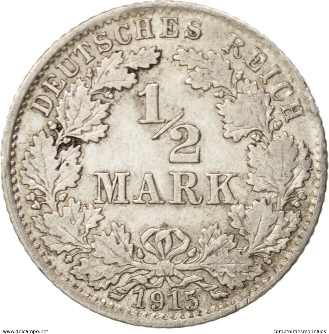 Monnaie, GERMANY - EMPIRE, 1/2 Mark, 1915, Munich, TTB+, Argent, KM:17 - 1/2 Mark