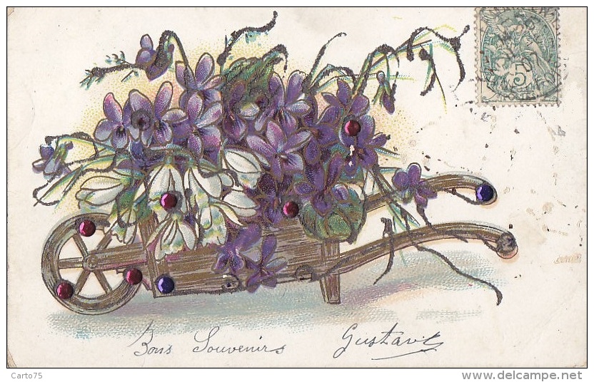 Fantaisies - Violette Brouette Jardinier Paillettes Sequins - 1907 - Autres & Non Classés