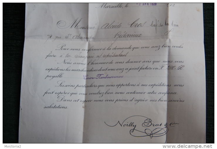 Lettre  Timbrée Signée NOILLY PRAT   - Champagne NOILLY PRAT  - De MARSEILLE à BEZIERS, - Storia Postale