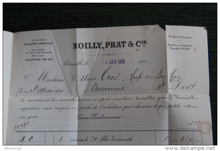 Lettre  Timbrée Signée NOILLY PRAT   - Champagne NOILLY PRAT  - De MARSEILLE à BEZIERS, - Storia Postale