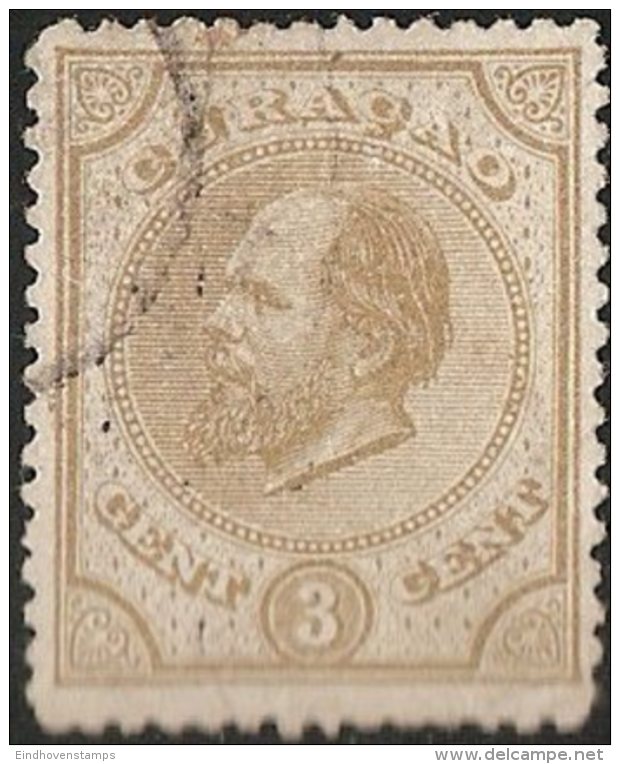 Curacao 1873 King Willem III 3 Ct Perforation 14  - Small Brown Ink Spot An The Back - Curaçao, Antilles Neérlandaises, Aruba