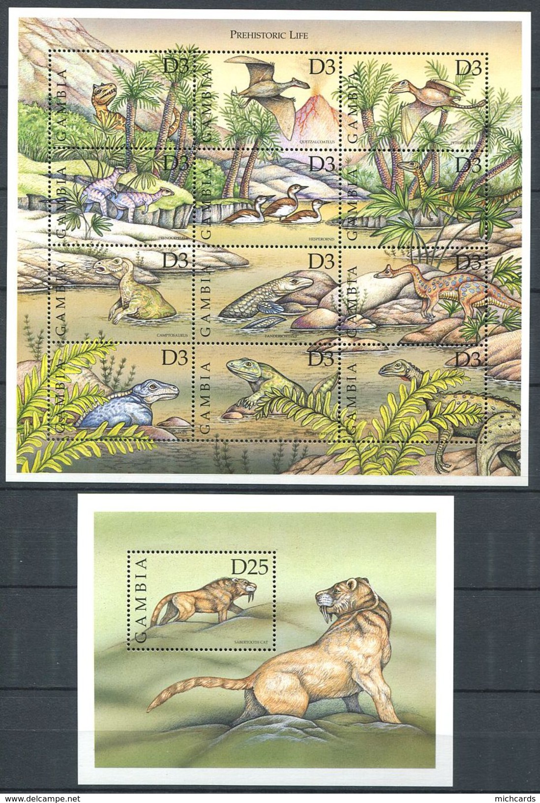 163 GAMBIE 1999 - Faune Prehistorique Dinosaure (Yvert 2780/91 - BF 420) Neuf ** (MNH) Sans Trace De Charniere - Gambie (1965-...)