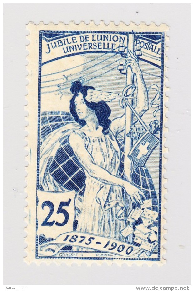Schweiz UPU 1900 25Rp  #79C Minime Falzspur - Unused Stamps
