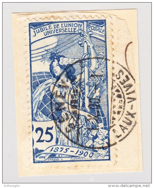 Schweiz UPU 1900 25Rp  #79B Mit 2-Kreis Stempel Genève 1.10.1900 Auf Briefstück - Gebraucht