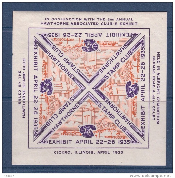 Etats Unis - Vignette Bloc Expo Hawthorne 1935 - Neuf * - TB - Erinnophilie