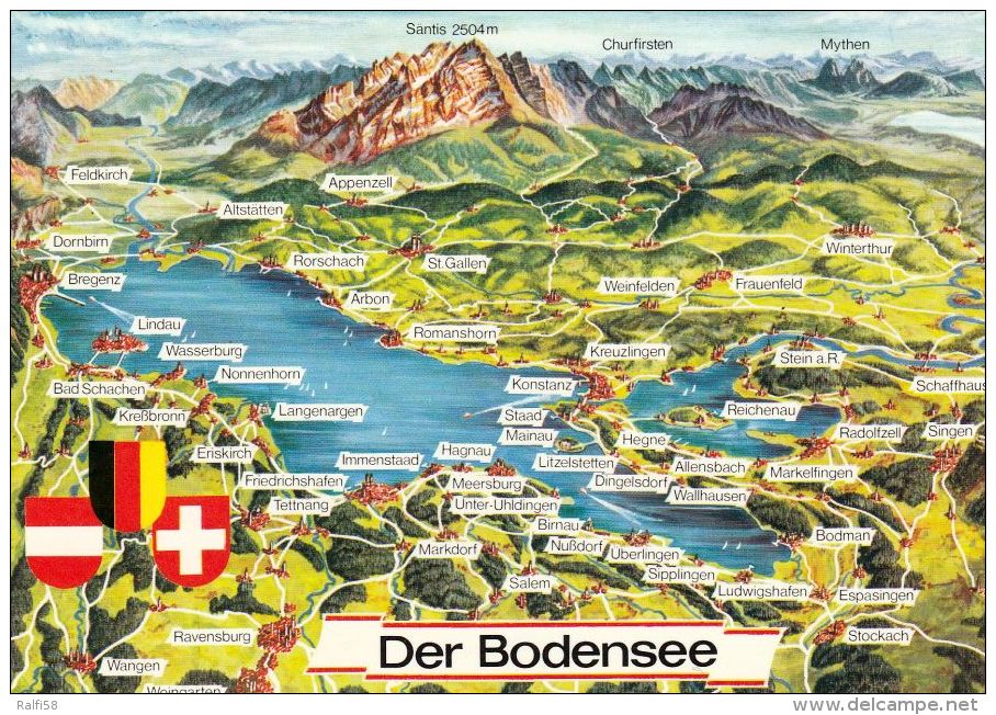 1 MAP Of Germany * 1 Ansichtskarte Mit Der Landkarte - Der Bodensee - Carte Geografiche