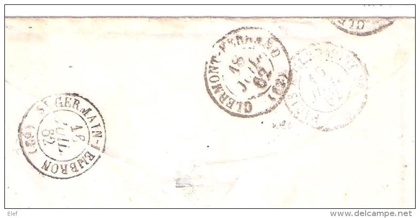 Lettre De BERCY , Seine, 14 Juillet 1862 , Pc 367 Sur Empire N° 14 B > Eyry Redirigée Clermont Ferrand - 1849-1876: Période Classique