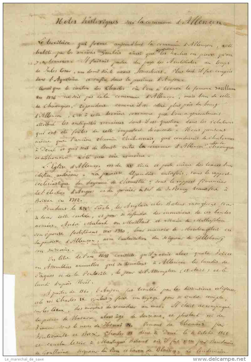 Louis RAIMBAULT (1816-1895) - Notes Historiques Sur La Commune De NOTRE-DAME-D'ALLENCON Thouarce 1869 Anjou - Historical Documents