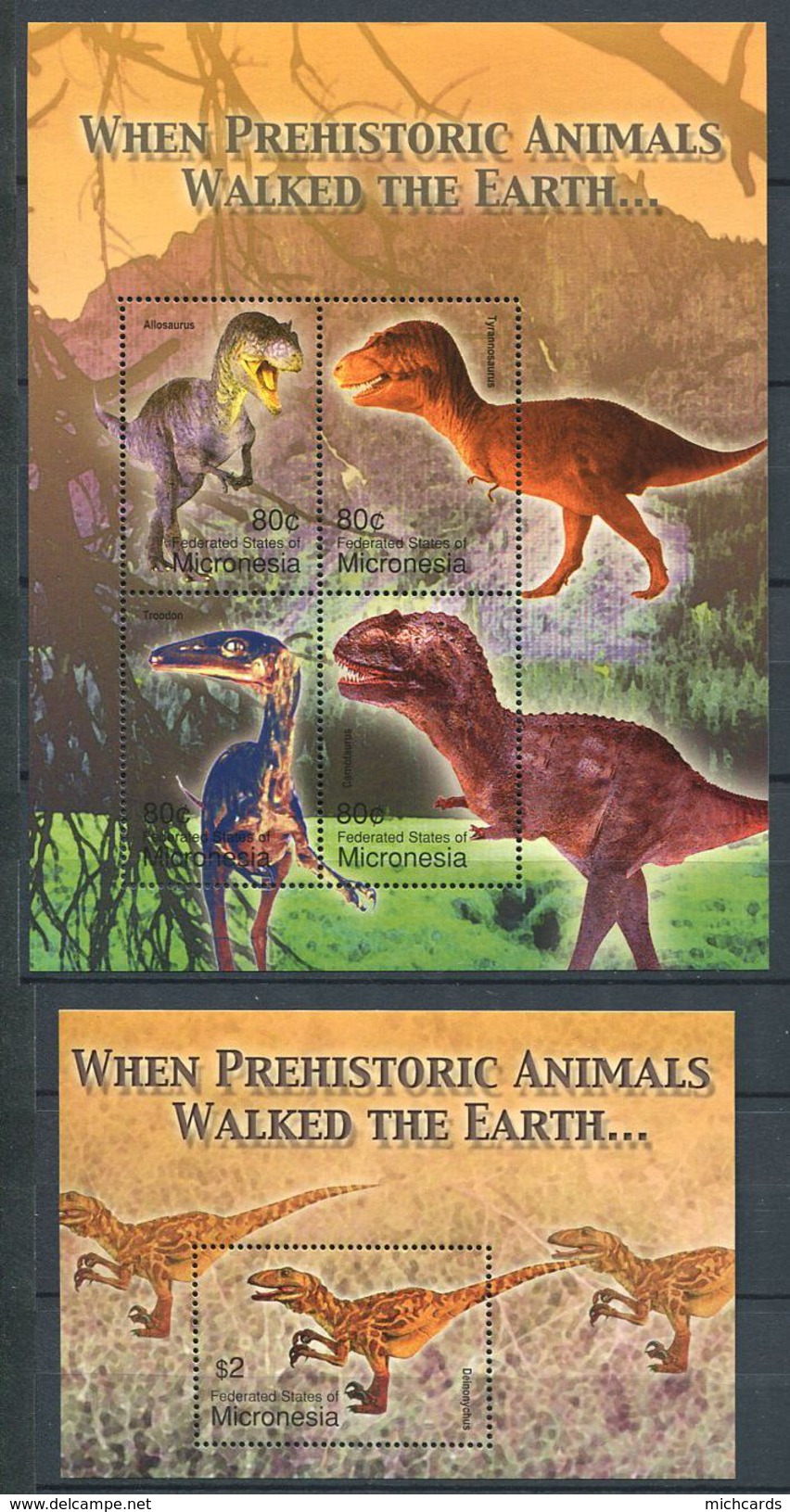 163 MICRONESIE 2004 - Faune Prehistorique Dinosaure (Yvert 1356/59 - BF 144) Neuf ** (MNH) Sans Trace De Charniere - Micronesië