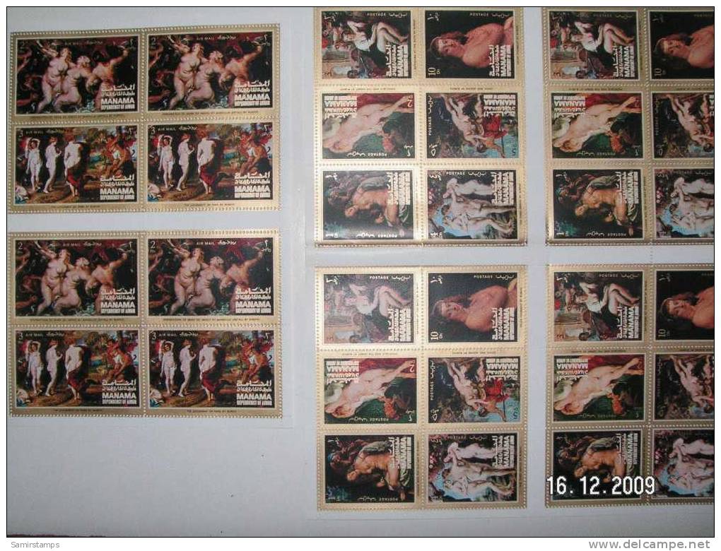 Manama, Nude Paintings By Paul Rubens, 8v. In Complete Sheet Of 8 Sets-Nice Topical-MNH- SKRILL  PAY ONLY - Manama
