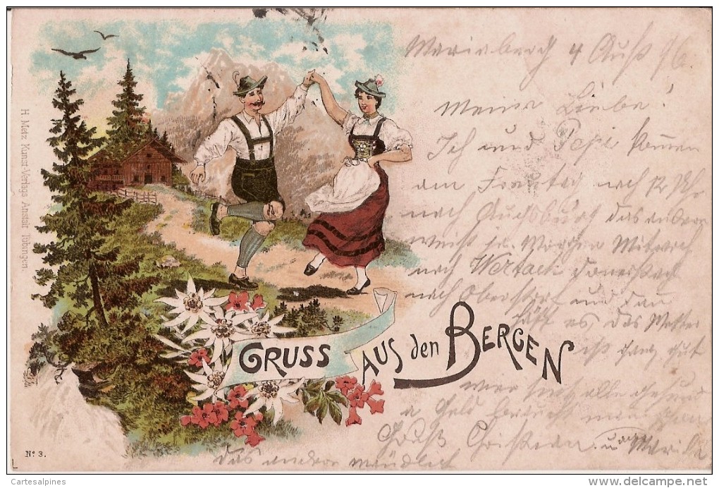 (montagne) Gruss Aus Den Bergen. Carte Lithographiée 1896, TBE - Souvenir De...