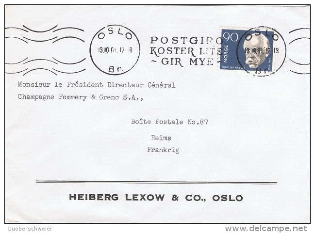 NOR-L1 - NORVEGE N° 418 F. NANSEN Prix Nobel Sur Lettre Pour La France - Nobelpreisträger