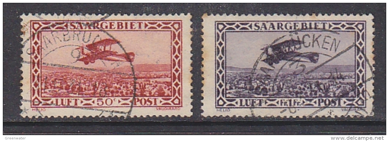 Saargebiet 1928 Airmail 2v Used Ca Saarbrucken, Brown Spots On Paper (29906) - Luchtpost