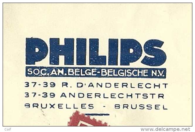 Brief Met Roodfrankeering "B145"  Aangetekend Per EXPRES Met Stempel BRUXELLES, Hoofding PHILIPS - ...-1959