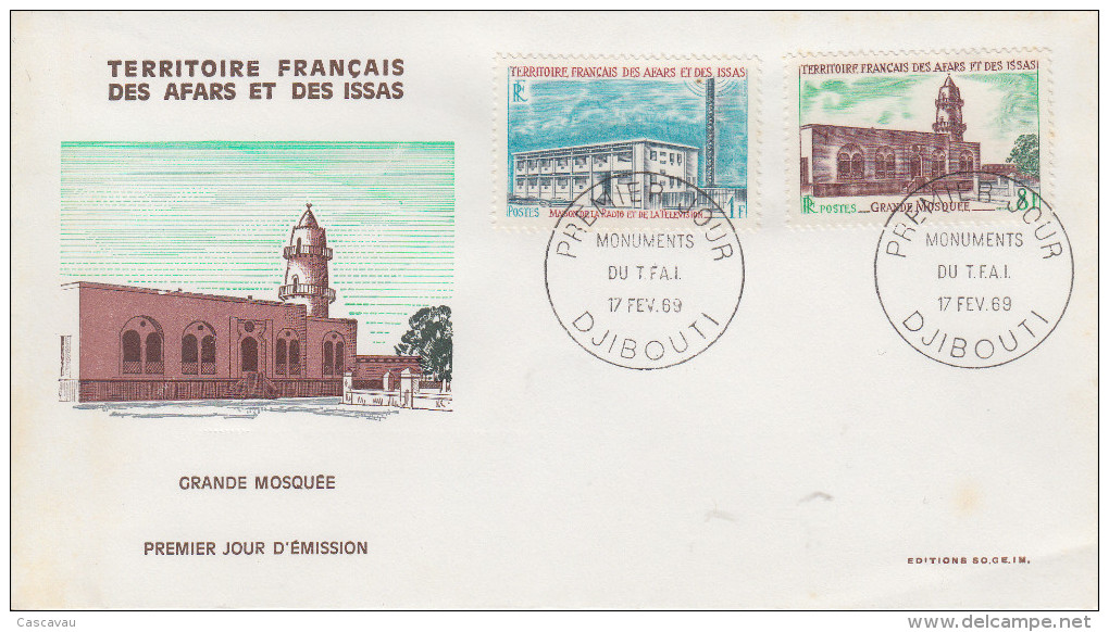 Enveloppe  FDC  1er  Jour  TERRITOIRE  FRANCAIS   Des   AFARS  Et  ISSAS   Edifices  Publics   1969 - Otros & Sin Clasificación