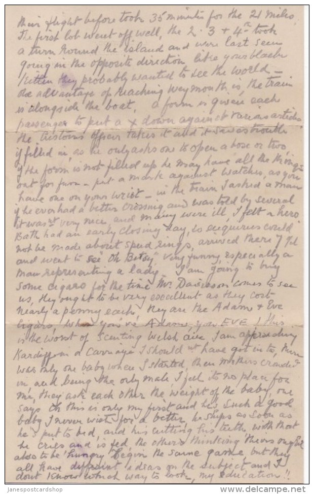 LETTER DATED 1920 SENT FROM HENLLAN R.S.O. STATION - CARDIGANSHIRE - Mentions Of Guernsey And Pigeons - Unclassified