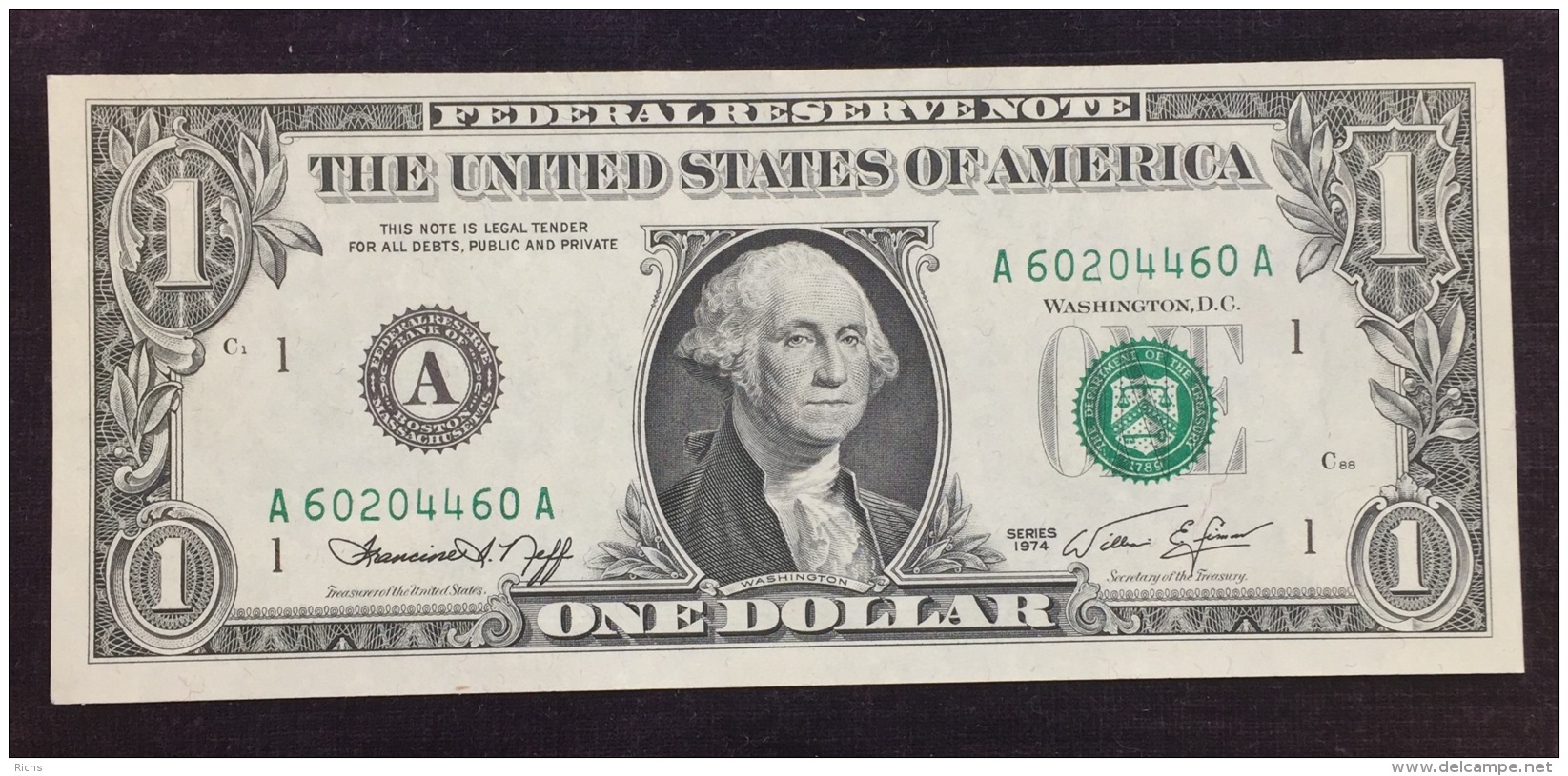 1974 One Dollar Federal Reserve Note - Billets De La Federal Reserve (1928-...)