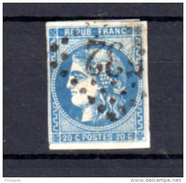 20c Bleu  Cérès,  Yv. 45 B Ou C. ?  Oblitéré Et Aminci. , Cote 70 € Minimum.  ,   Ø 532 - 1870 Emisión De Bordeaux