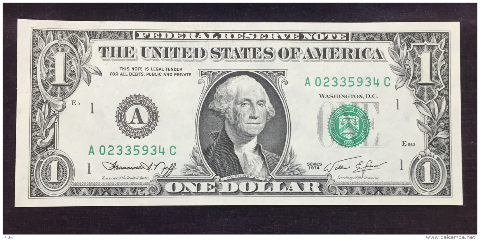 1974 One Dollar Federal Reserve Note - Billets De La Federal Reserve (1928-...)