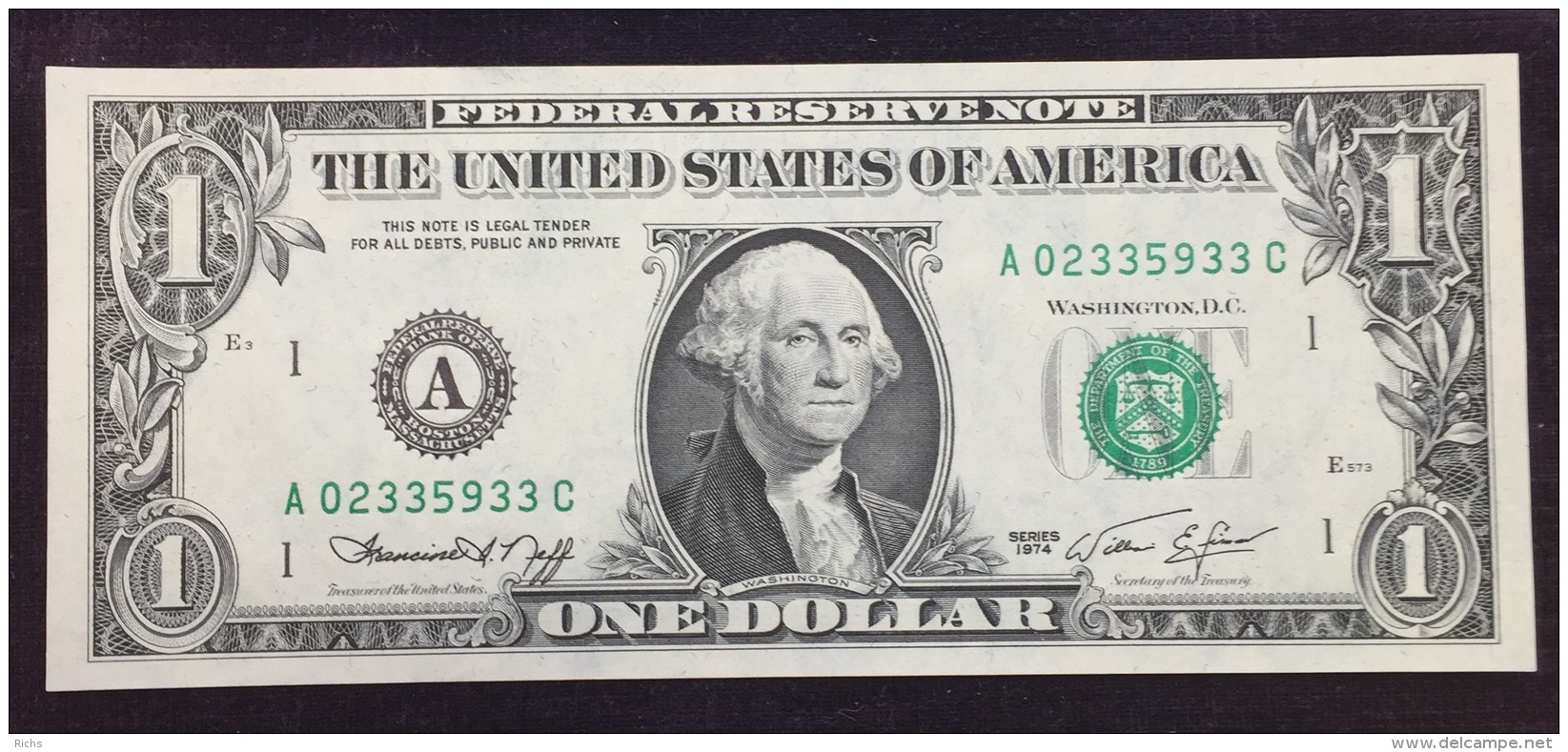 1974 One Dollar Federal Reserve Note - Billets De La Federal Reserve (1928-...)