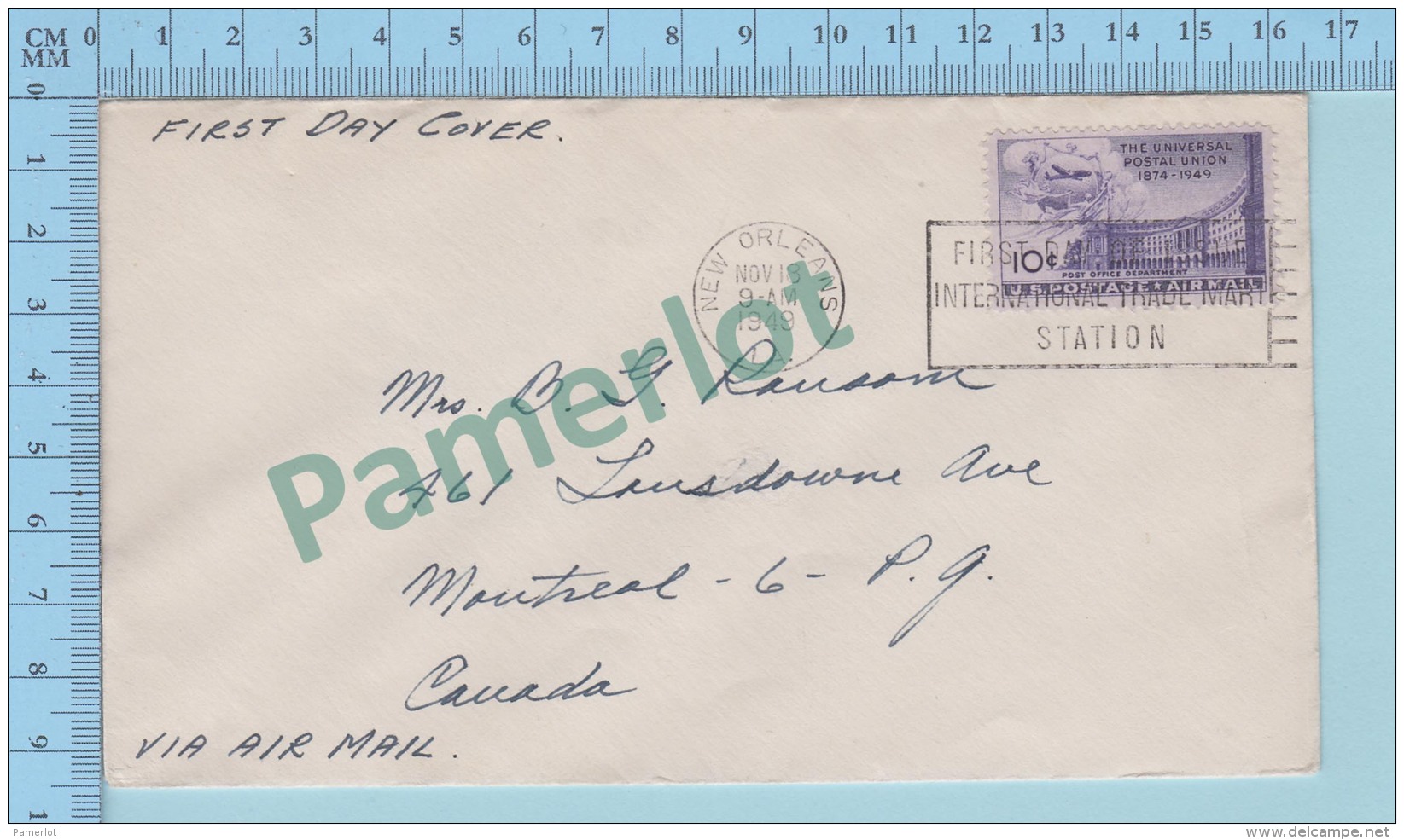 - FDC Ppj -  Universal Postal Union - 10&cent; USA Stamp Cover New Orleans LA. 1949  Via Air Mail - Poste