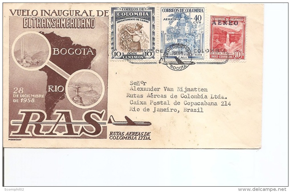 Colombie ( Lettre En Vol Inaugural De 1958 De Bogota Vers Le Brésil à Voir) - Colombia