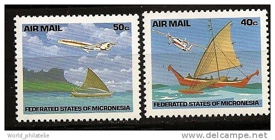 Micronésie Micronesia 1992 N° PA 43 / 4 ** Avion, Aviation, Courants, Pirogues, Moyens De Transport, Barques - Micronésie