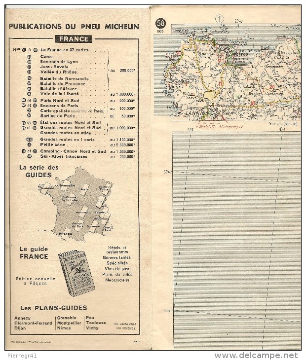 CARTE-ROUTIERE-MICHELIN-N °58-1950-BREST-QUIMPER-TBE ETAT-Pas De Plis Coupés - Cartes Routières