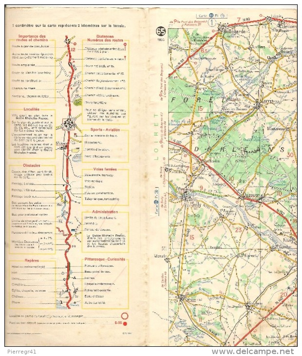 CARTE-ROUTIERE-MICHELIN-N °65-1955-AUXERRE-DIJON-TBE ETAT-Pas De Plis Coupés - Cartes Routières