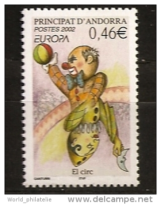 Andorre Français 2002 N° 569 ** Europa, Le Cirque, Ballon, Lune, Carte à Jouer, Clown, Nœud-papillon, Humour, Artiste - Gebraucht