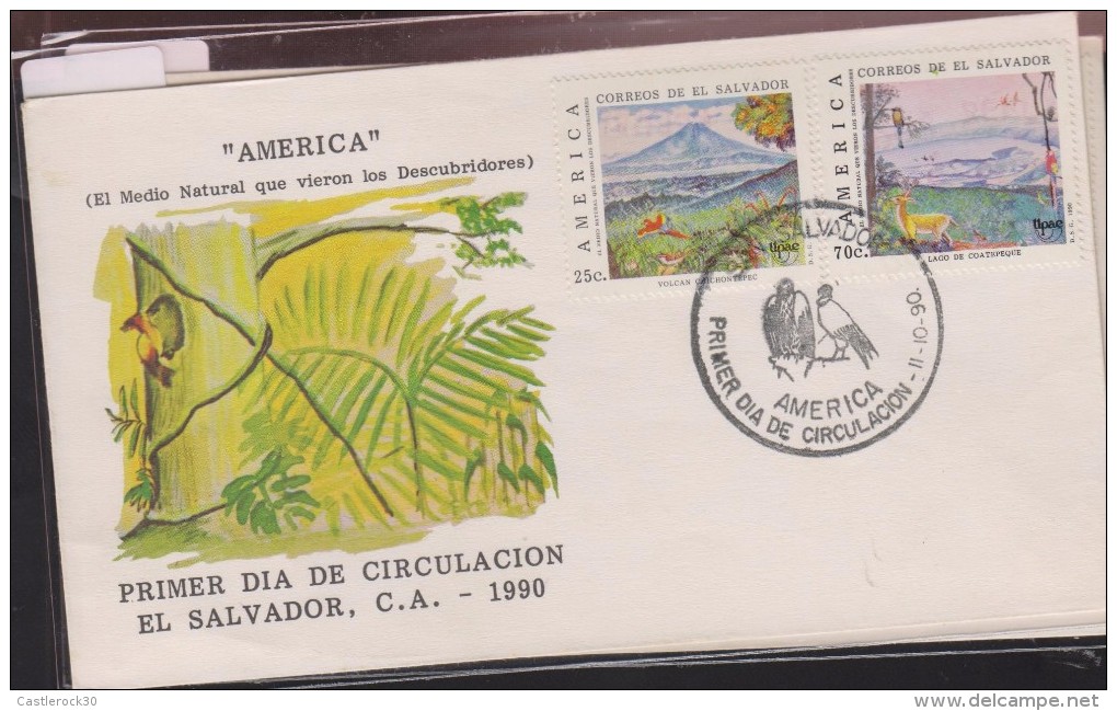 RO) 1990 EL SALVADOR, AMERICA UPAEP, LANDSCAPE, PAINTING - VOLCANO CHICHONTEPEC, LAKE COATEPEQUE, FDC - Salvador