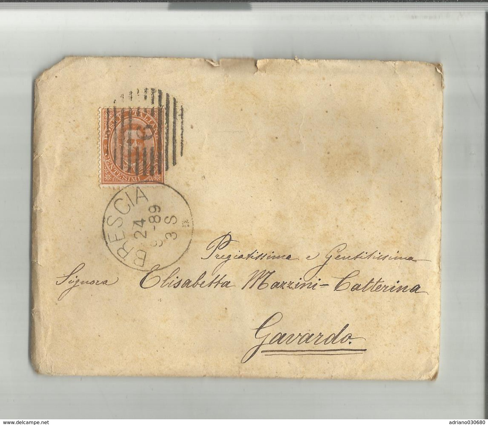 102816 BUSTA CON LETTERA E BEI TIMBRI  BRESCIA 24 9 1889 E GAVARDO 24 SET 89 - Marcophilie