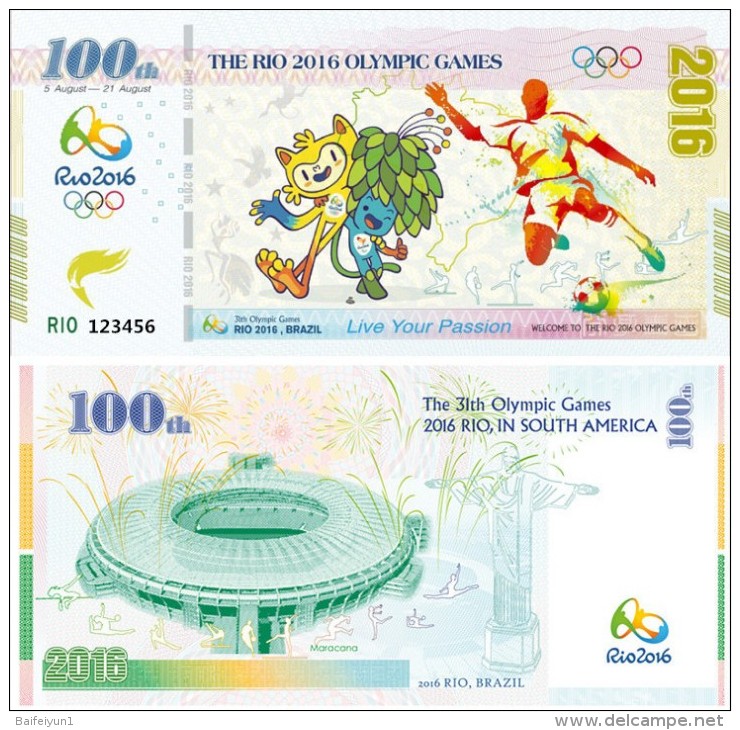 China 100 Yuan Fancy Commemorative Bill, 2016 The Rio 2016 Olympic Game , UNC Test Banknote - China