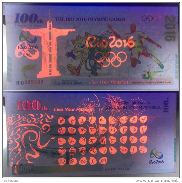 China 100 Yuan Fancy Commemorative Bill, 2016 The Rio 2016 Olympic Game , UNC Test Banknote - China