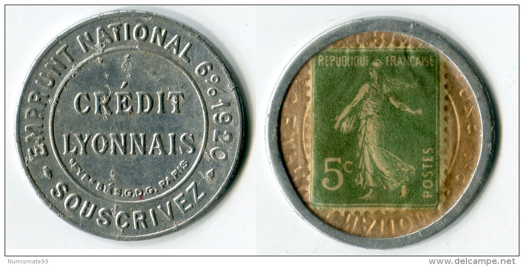 N93-0381 - Timbre-monnaie Crédit Lyonnais - 5 Centimes - Kapselgeld - Encased Postage - Monétaires / De Nécessité