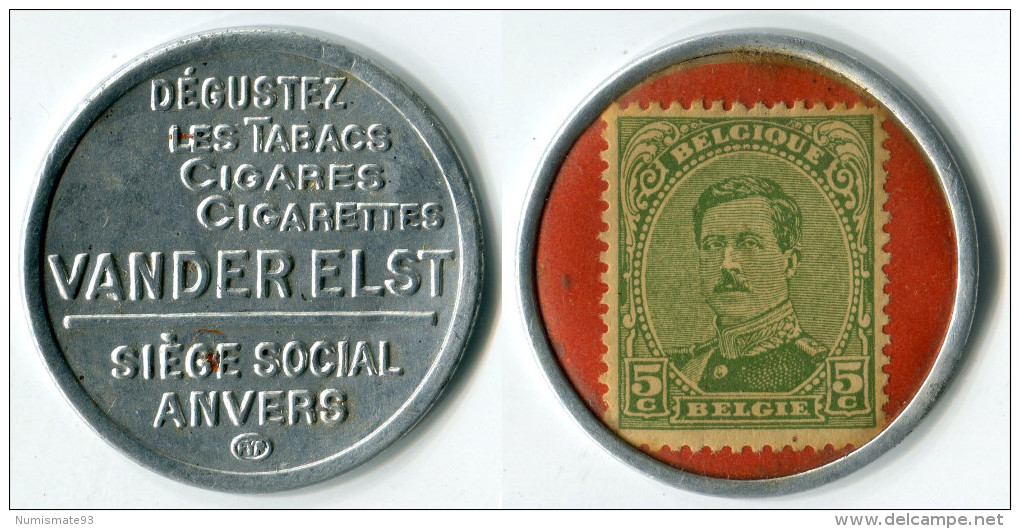 N93-0384 - Timbre-monnaie Van Der Elst - 5 Centimes - Kapselgeld - Encased Postage (Belgique) - Monétaires / De Nécessité