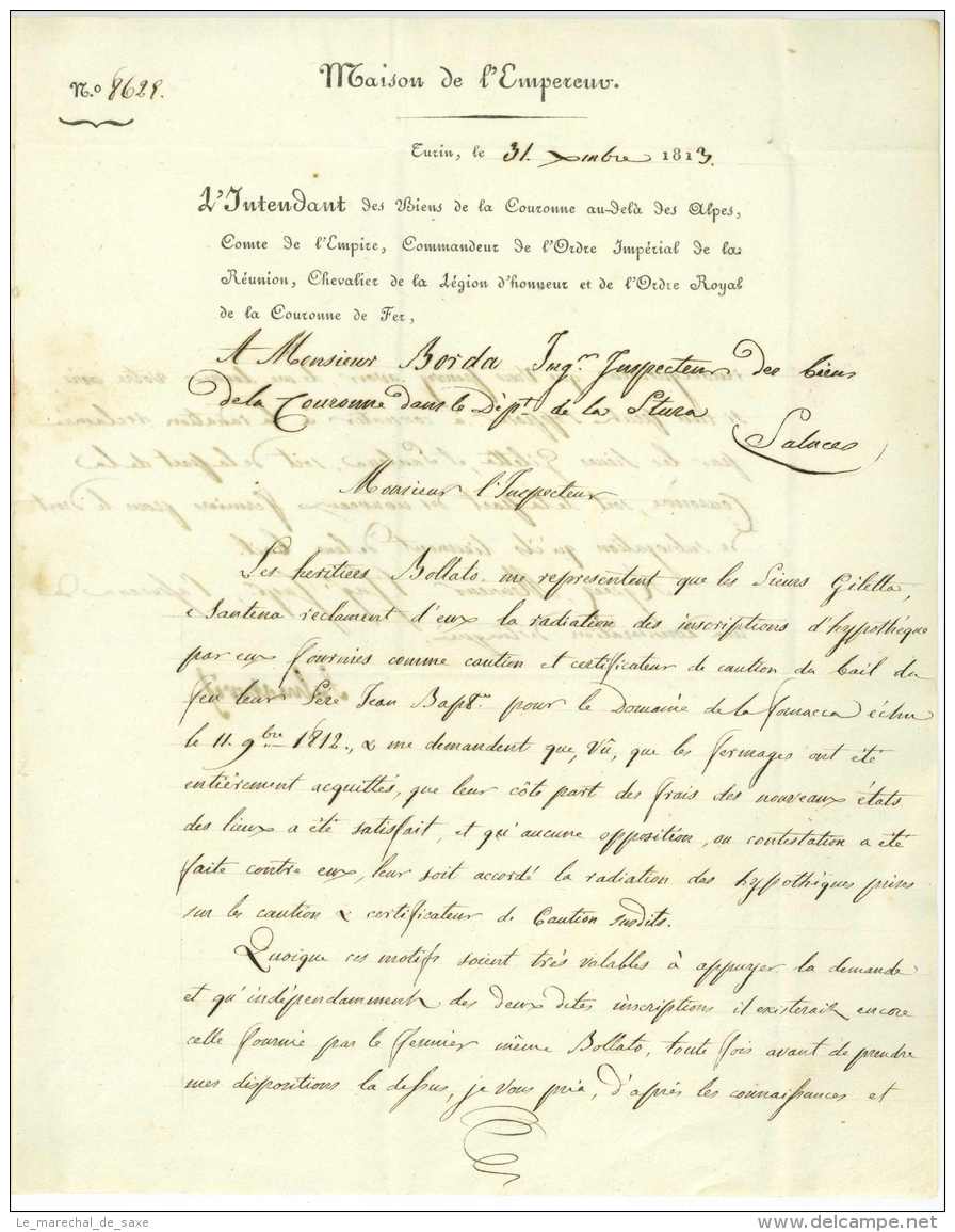 TURIN Torino Pour Saluzzo Saluces 1813 - Franchise INTENDANCE DE LA MAISON DE L'EMPEREUR 104 TURIN - 1792-1815: Départements Conquis