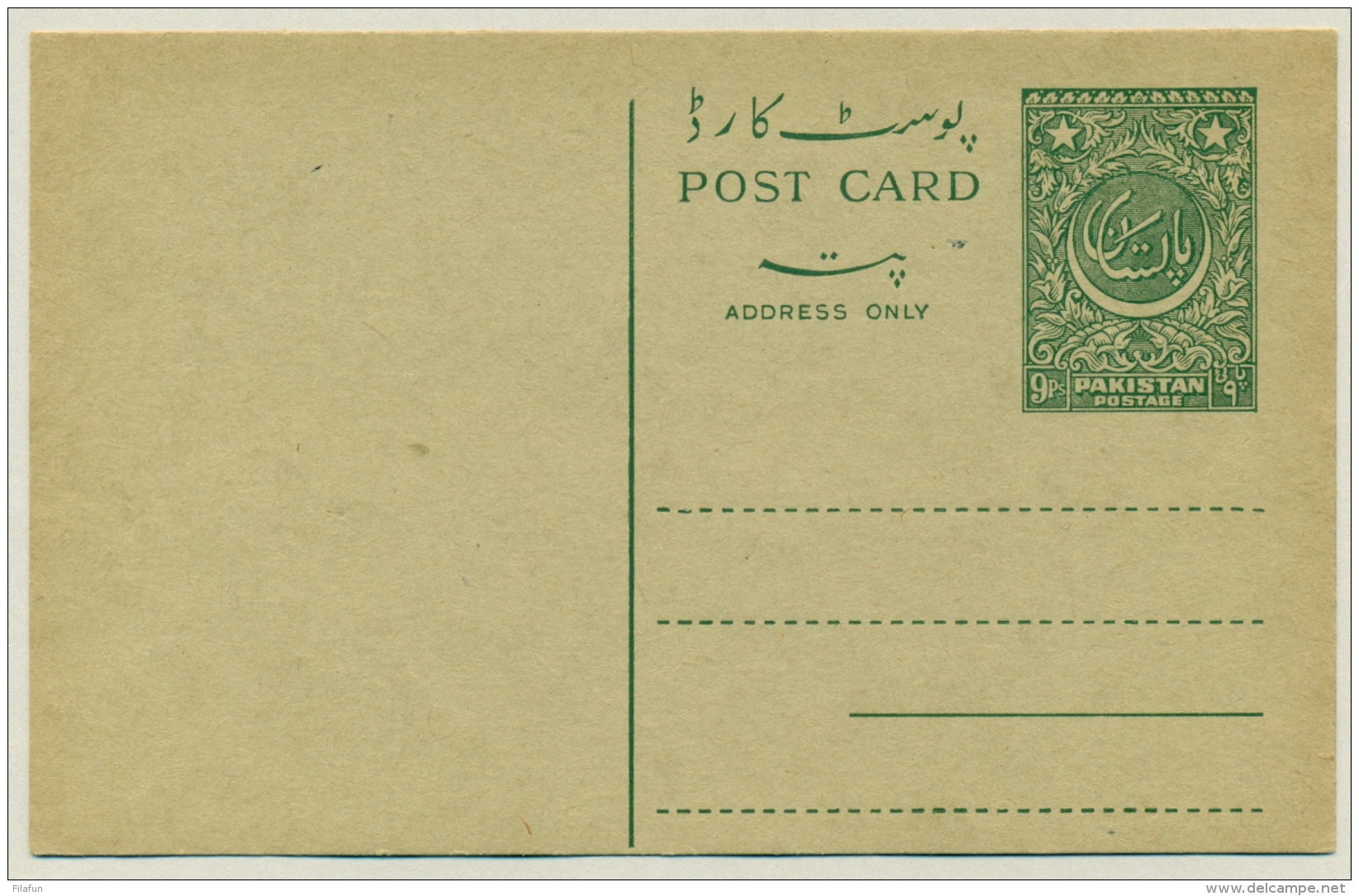 Pakistan - 1954 - 9 Ps Postal Card - Unused - Pakistan