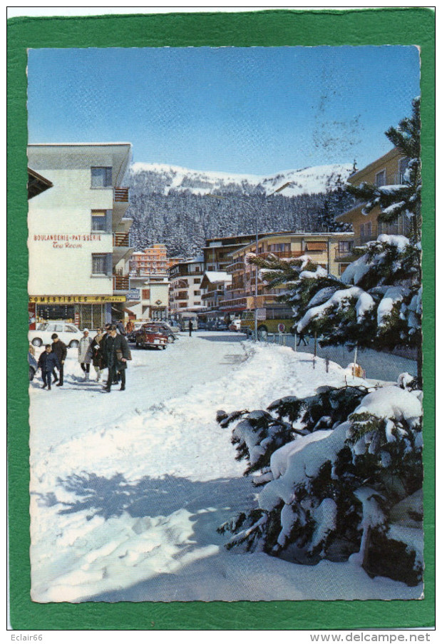 CRANS SUR SIERRE--Centre De La Station Sous La Neige Animée , Boulangerie Tea-room, Cpsm Année 1967 - Sierre