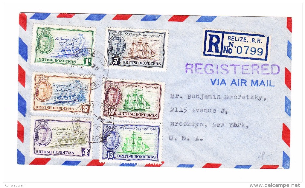 British Honduras Belize 19.2.1949 Flugpost R-Brief Nach New-York USA - Honduras Britannique (...-1970)