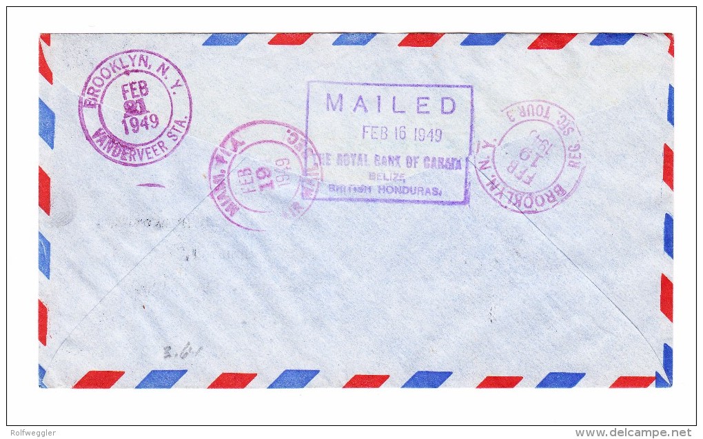 British Honduras Belize 19.2.1949 Flugpost R-Brief Nach New-York USA - Honduras Britannique (...-1970)