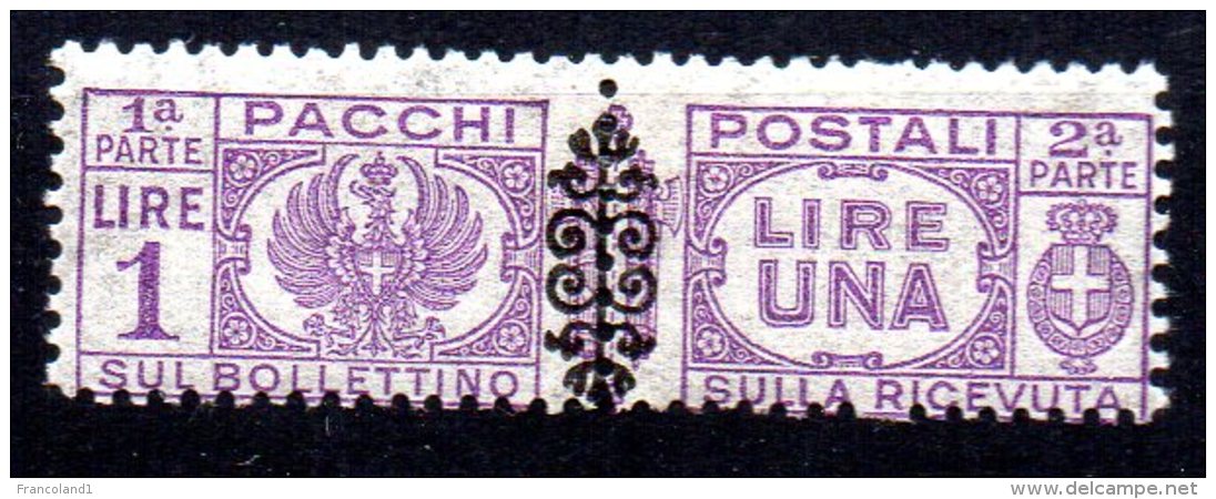 1945- Luogotenenza Pacco Con Fregio Nero N. 54  1 Lira  Nuovo MLH* - Postpaketten