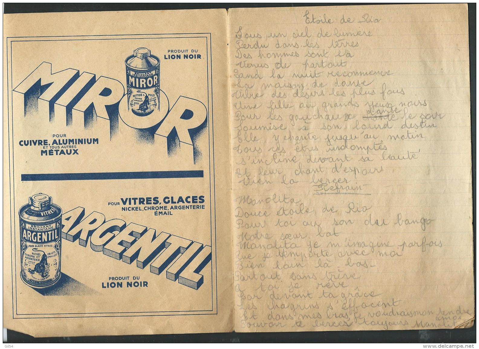 Publicite Cirage Sur Porte Cahier Daté En 1943/44 " Les Produits Du Lion Noir " -  Vifg0607 - C