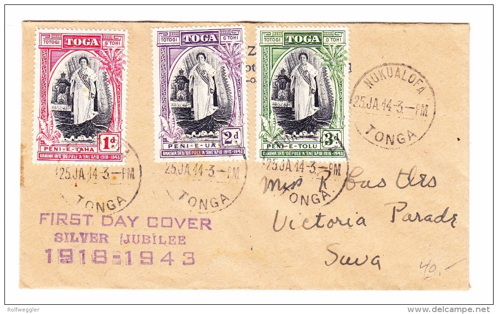 Tonga 25.1.1944 Nukualofa FDC Brief Nach Suva - Tonga (...-1970)