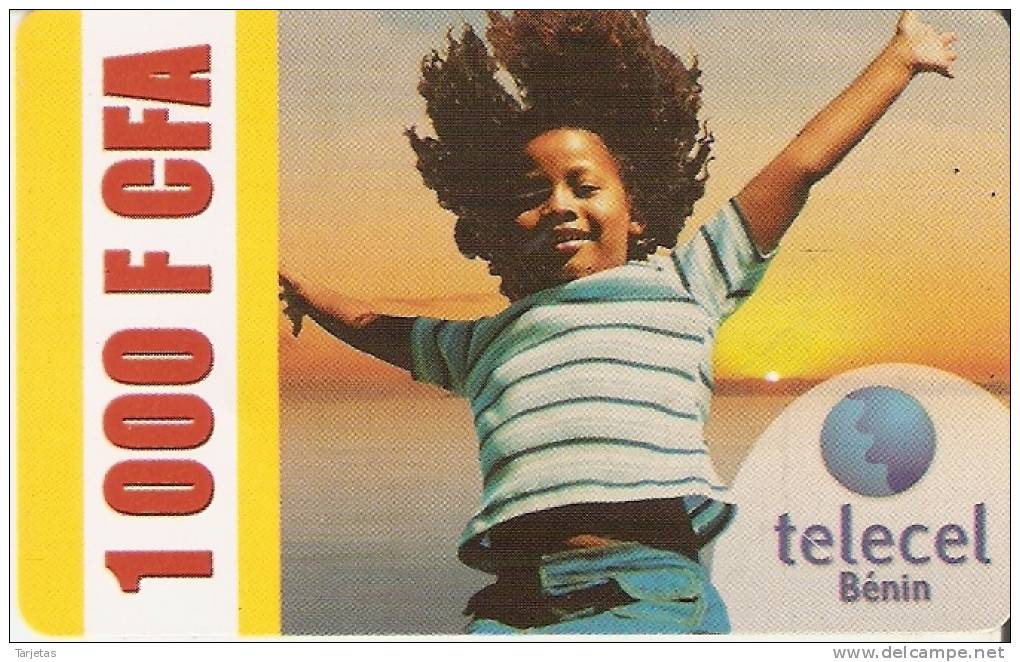 TARJETA DE BENIN DE 1000 FCFA -NIÑO SALTANDO (SUNSET) - Benin